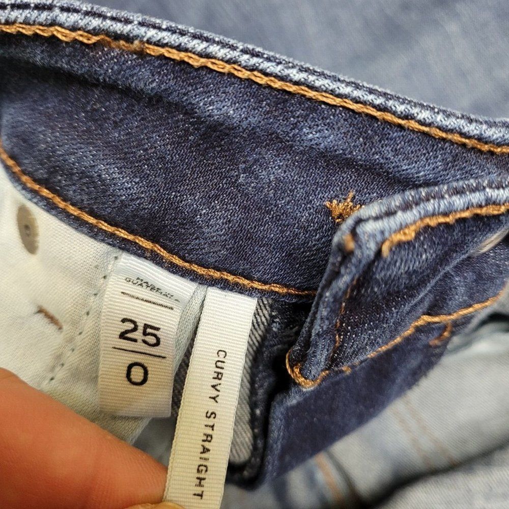 LOFT Curvy Straight Frayed Raw Hem Ankle Jeans Size 25‎ Womens Blue Medium Wash - Picture 12 of 13